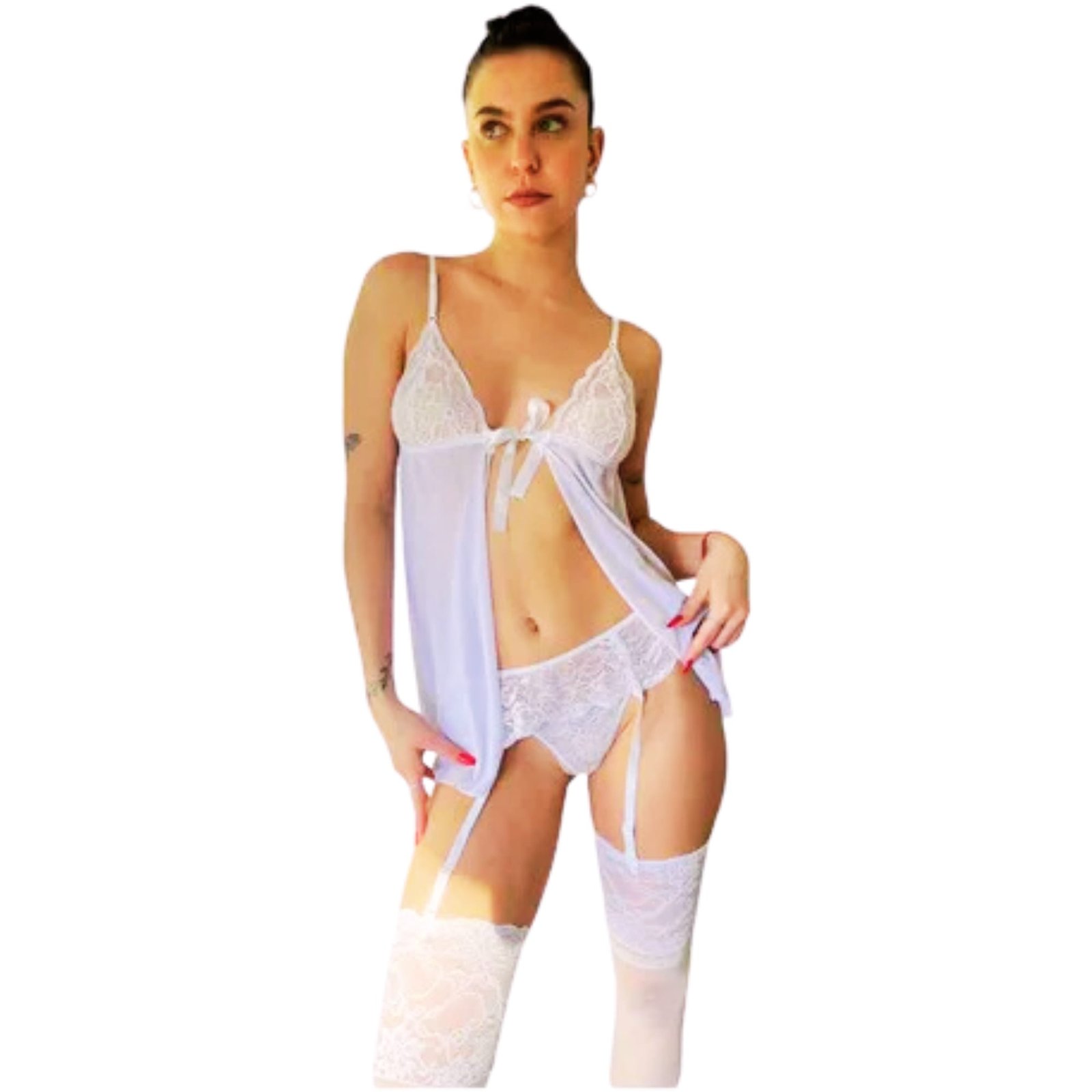 Baby Doll Body Less, Portaligas Y Medias Malena Sensual – Malena