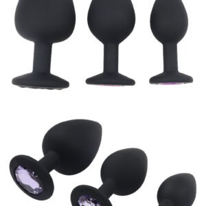 Combo Plug Anal Silicona Kit 3 Talles S,m,l, Con Gema